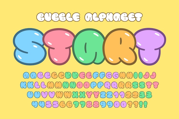 Vektor trendy bubble komisches alphabet-design farbenfrohe schriftart