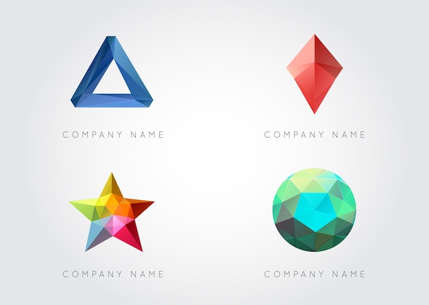 Trendy crystal triangulated gem logo-elemente perfekt für business geometric low polygon style visual identity vector set collection