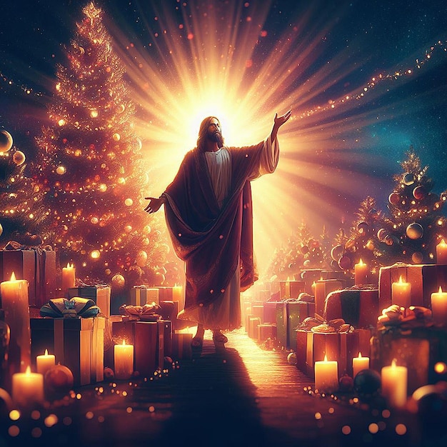 Vektor trendy festive xmas weihnachten christlicher jesus baum szene vektor-illustration tapete bild