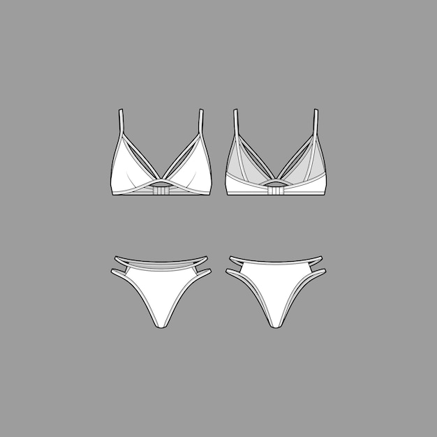Vektor triangel-bikinioberteil und seitlicher träger-bikinislip