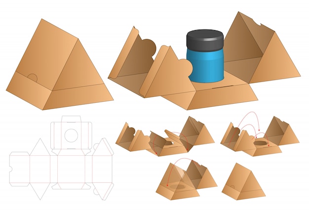 Triangle Box Verpackung vorgestanzte Vorlage. 3d