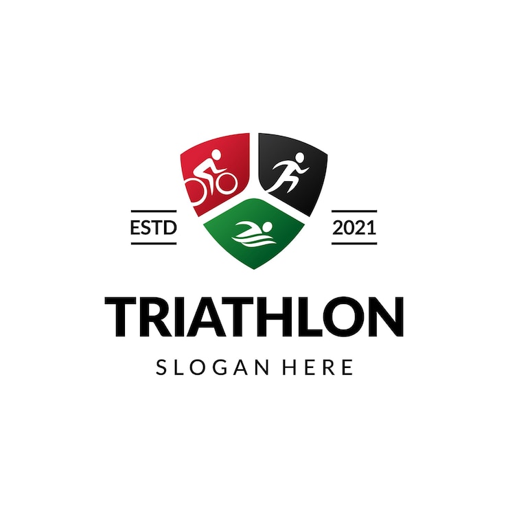 Vektor triathlon laufen radfahren schwimmen sport premium-logo-design