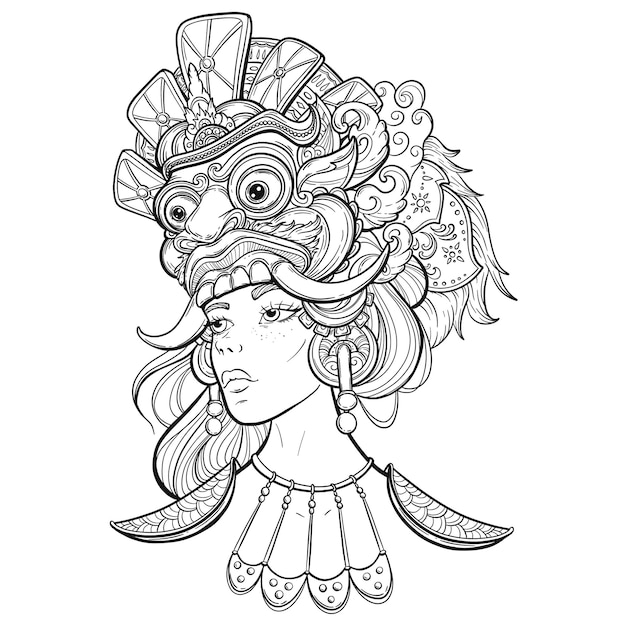 Tribal fusion boho göttin wunderschönes göttliches diva-mädchen mit kunstvoller krone kokoshnik inspirierte böhmische göttin handgezeichnete elegante illustration lotusblume ethnische kunst gemustertes indisches paisley