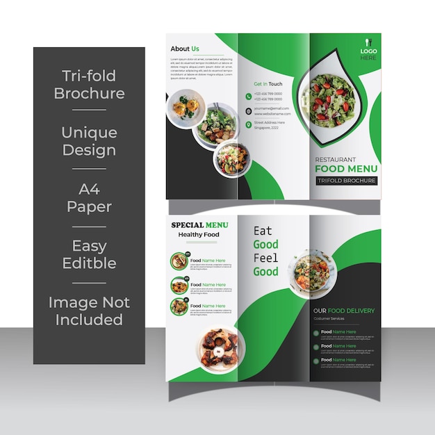 Trifold-Broschüre Restaurant-Speisekarte Design A4-Speisekarte Design-Vorlage