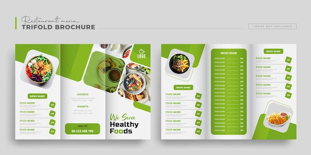 Trifold-Broschüren-Vorlagendesign für das Restaurant Satz von grün editierbaren Vorlagen für Flyer-Broschüren für die Speisekarte