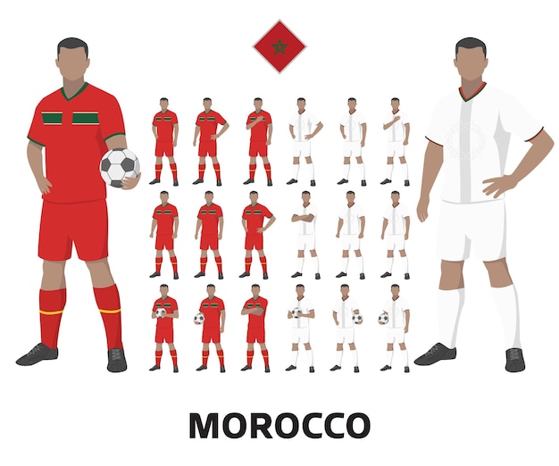 Vektor trikot der marokkanischen fußballmannschaft, heimtrikot und auswärtstrikot