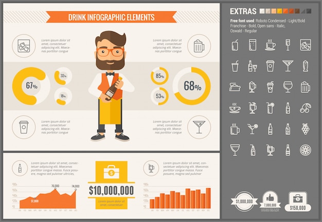 Vektor trinken sie flaches design infographik vorlage