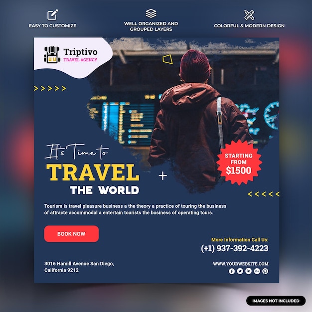 Vektor trip and travel instagram social media post web banner vorlage vektor premium