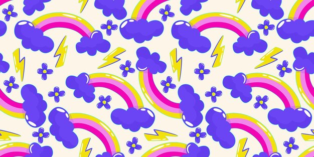 Trippy psychedelische Ästhetik y2k nahtloses Muster Trippy Lächeln retro Pop lustige Zeichentrickfigur