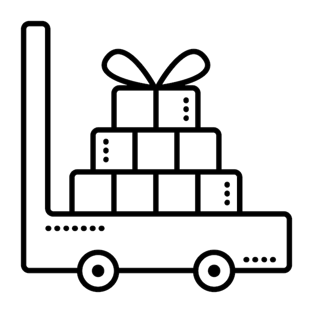 Trolley mit ladung schwarze linie vektor illustration das zeichen des lagertransports mit paketen