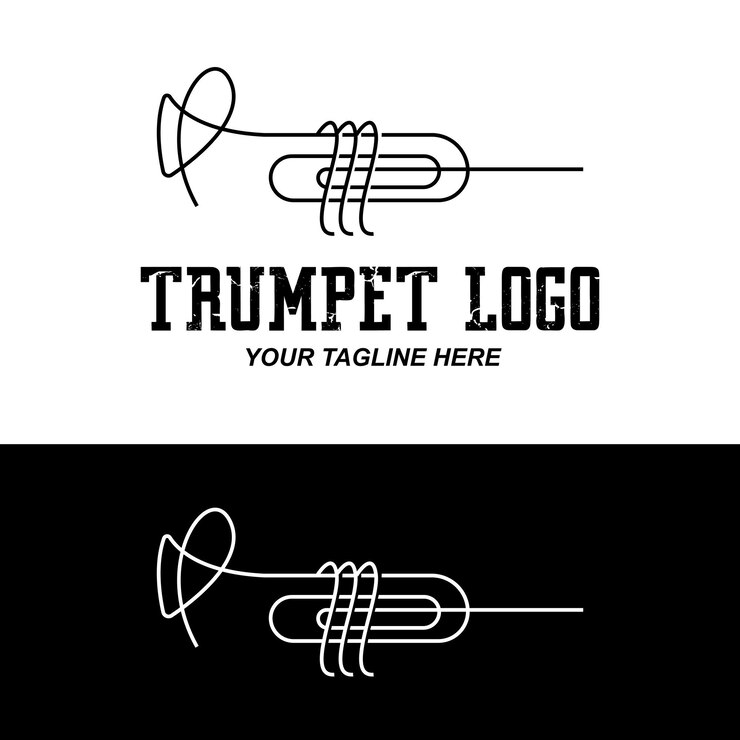 Vektor trompete-logo-design erzeugt melodie-musikinstrument-vektorskizzenillustration