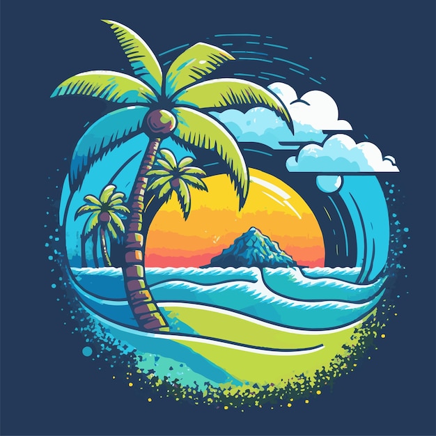 Tropical Island Beach Logo Vintage Brandungsabzeichen Illustration