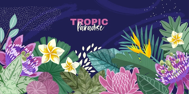 Vektor tropische blätter und rosa blumenhintergrundkunst