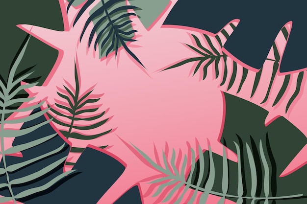 Tropische Blätter Vektor rosa Hintergrund Vorlage für exotische Pflanzen Horizontales Layout
