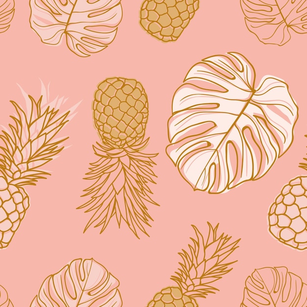 Tropische blumenblätter palmblätter monstera ananas musterdesign hintergrund exotischer dschungel