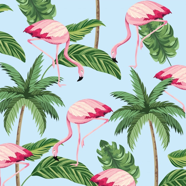 Tropische flamingos tier- und palmenhintergrund