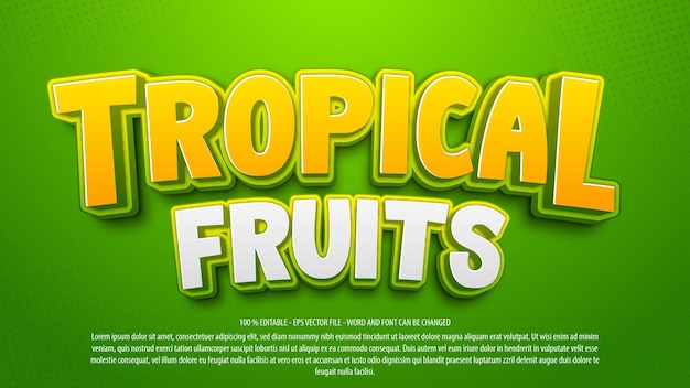 Tropische Früchte 3D-Cartoon-Stil bearbeitbarer Texteffekt