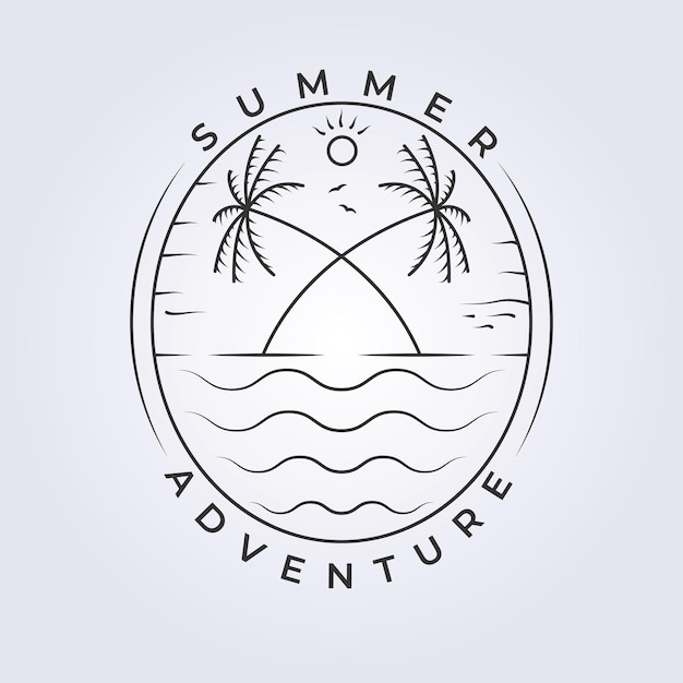 Tropische Insel und Palmbaum Logo Line Art Vektor Illustration Vorlage Icon Grafikdesign