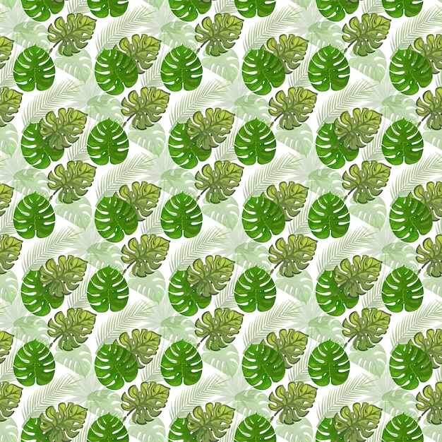 Tropische monstera kokospalme auf weißem hintergrund seamless pattern design