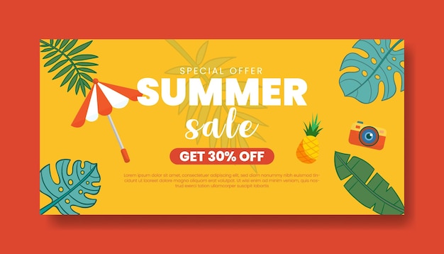 Tropische Sommer horizontale Banner-Vorlage für soziale Medien Facebook Cover-Header-Design