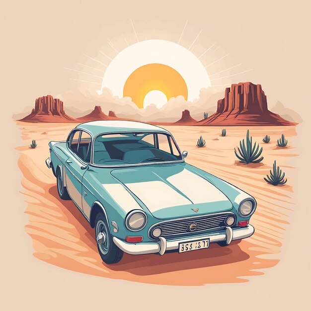 Vektor tropische sommerzeit urlaub auto vektor-illustration mit sommer-hintergrund