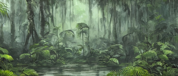 Tropische vintage-botanische landschaftsillustration palmbaum gemüse blume randhintergrund