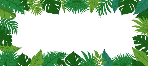 Tropischen Blättern Rahmen Sommer Dschungel Blatt Grenze dekorative botanische grüne Laub und Pflanzen für Einladung Grußkarte Banner Cartoon einheimische Vektor Illustration