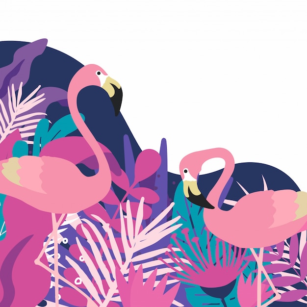 Tropischer blattplakathintergrund mit flamingos