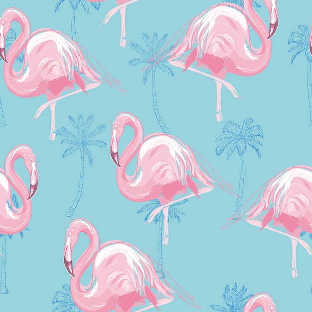 Tropischer musterhintergrund des schönen nahtlosen vektors mit flamingo und hibiscus