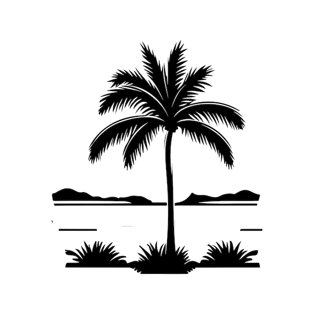 Tropischer sommer strand ozean sonnenuntergang icon handzeichnung schwarz mythisches logo vektorelement und symbol