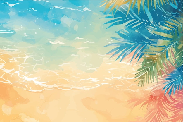Vektor tropischer strand mit palmen und sonnenuntergang-vektorillustration