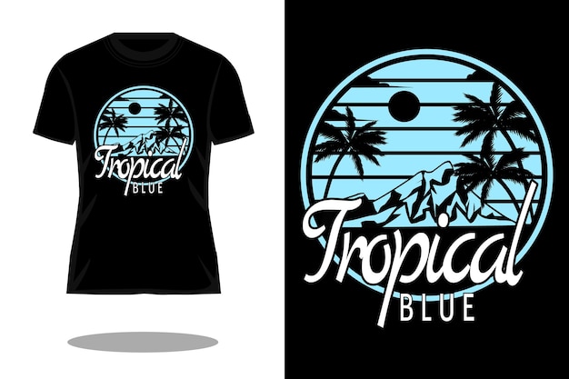 Tropisches blaues silhouette-retro-t-shirt-design