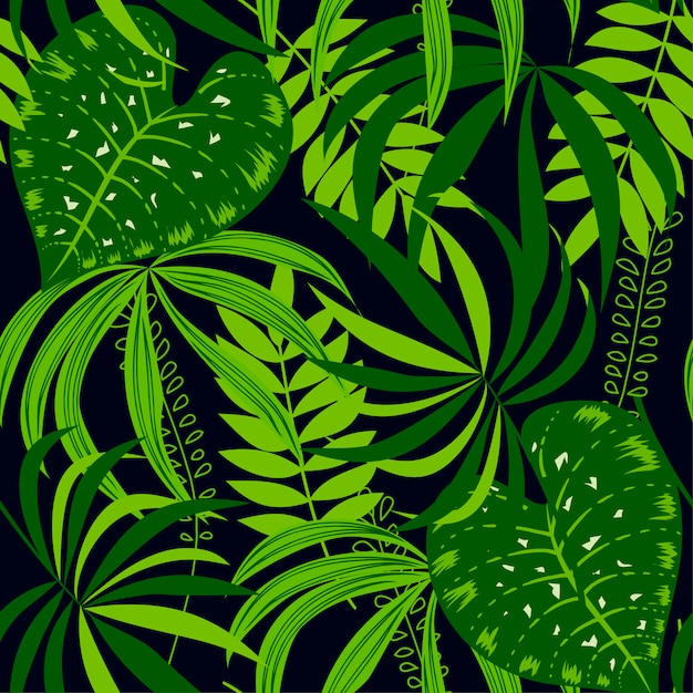 Tropisches nahtloses muster mit pflanzen in grüntönen