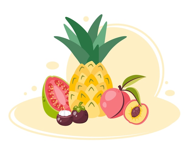 Tropisches Obst-Design Handgezeichnetes Obst-Set Süßes organisches natürliches gesundes Essen Vektor
