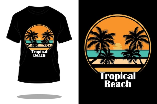Tropisches strand-retro-silhouette-t-shirt-design
