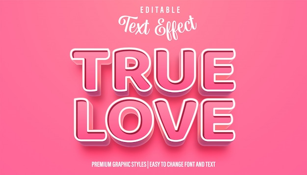 Vektor true love pinky style bearbeitbarer texteffekt