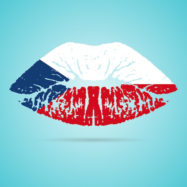 Tschechische Republik Flagge Lippenstift auf den Lippen isoliert auf einem weißen Hintergrund Vektor-Illustration