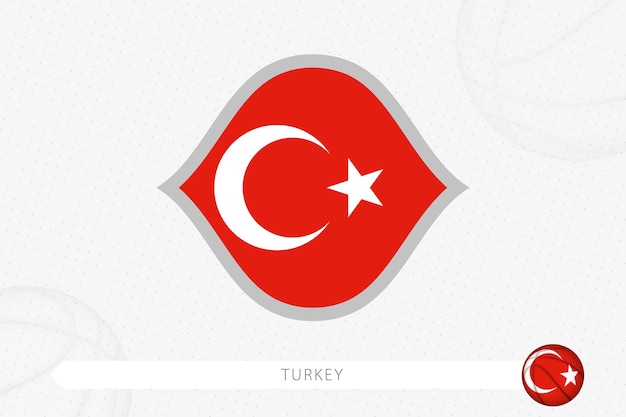 Vektor türkei-flagge für basketball-wettbewerb auf grauem basketball-hintergrund.