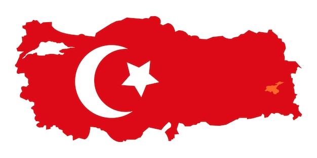 Türkei-karte mit hochdetaillierter karte der türkei, gefüllt mit nationalflaggensymbolen türkische provinzen türkische karte mit mond und stern reliefkarte vektor-illustration