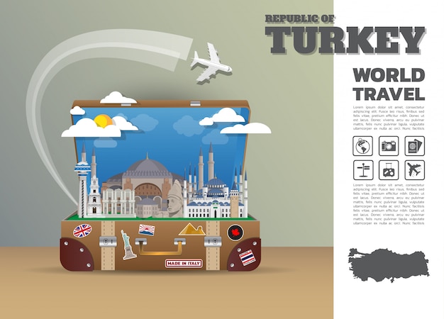 Türkei landmark global travel and journey infografik gepäck. design template./illustration.