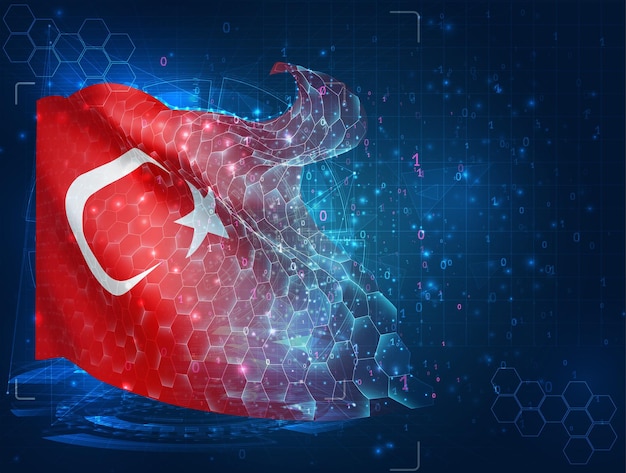 Vektor türkei-vektorflagge virtuelles abstraktes 3d-objekt aus dreieckigen polygonen auf blauem hintergrund