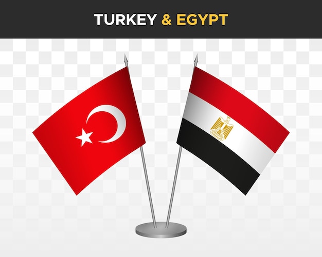 Türkei vs. ägypten tischflaggen mockup isoliert auf weißer 3d-vektorillustration tischflaggen