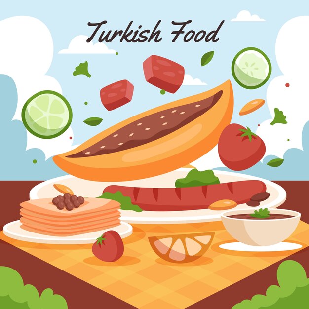 Türkische Lebensmittelillustration des flachen Designs