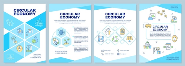 Türkisfarbene broschürenvorlage zur kreislaufwirtschaft nutzung natürlicher ressourcen broschürendesign mit linearen symbolen 4 vektorlayouts für die präsentation von jahresberichten arialblack myriad proregular-schriftarten verwendet