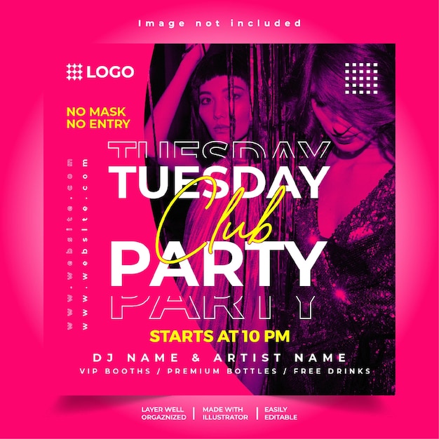 Vektor tuesday night party club dj party flyer social media post banner vorlage