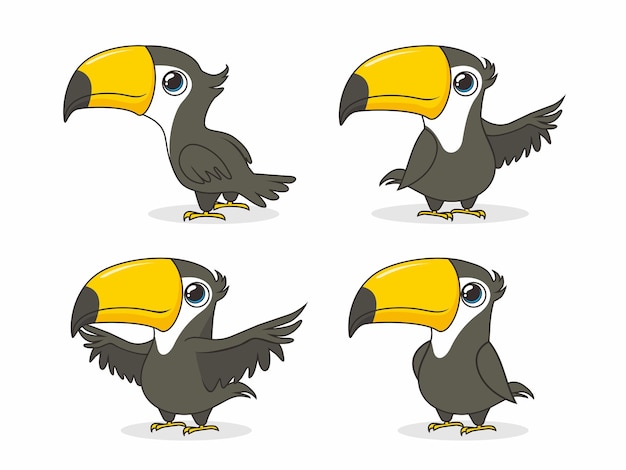 Tukan-vogel-karikatur-set lokalisiert auf weiß