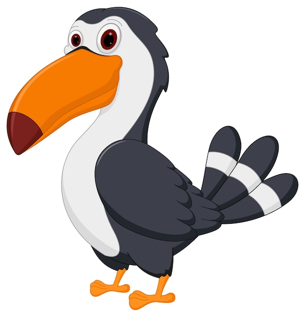 Tukanvogelkarikatur, die auf weißem Hintergrund steht