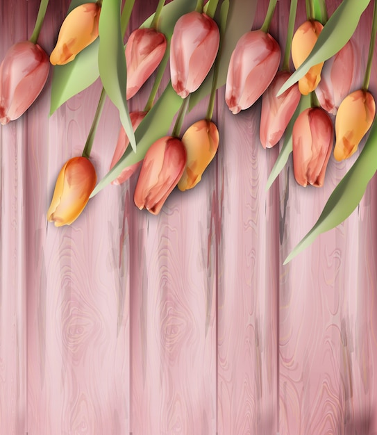 Tulpenblumen auf hölzernem Beschaffenheitsaquarell