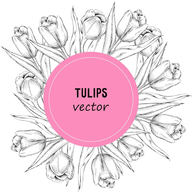 Tulpenblumen handgezeichnete vektorhintergrundskizze zum gravieren von vektorillustrationen