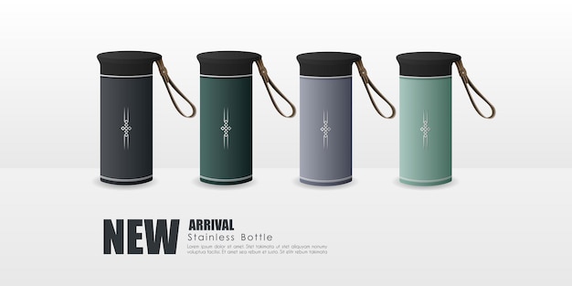 Tumbler-Mockup-Aluminiumflasche mit schwarzen, grünen und grauen Farben realistische Mockup-Wasserflasche